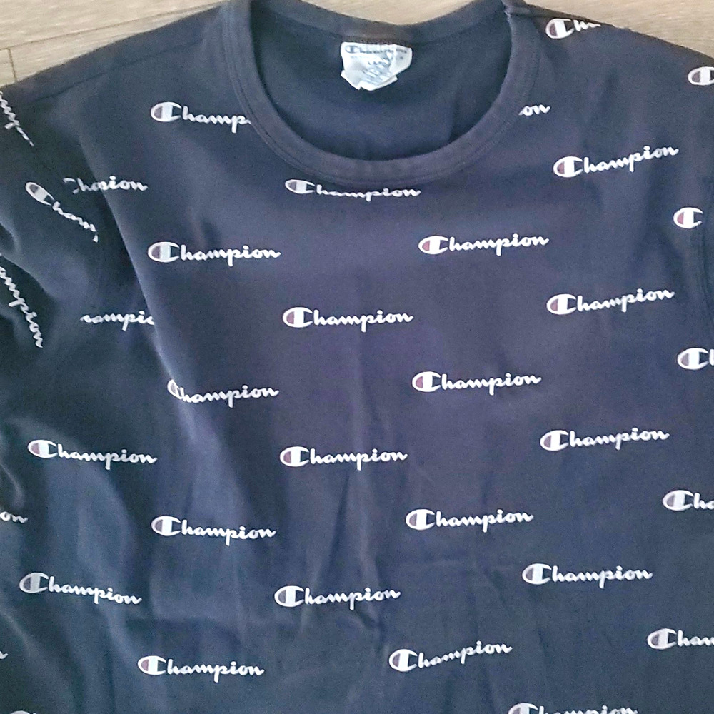 Champion Vintage Y2K Reverse Weave Men's Black Crew Neck T-Shirt Size L
